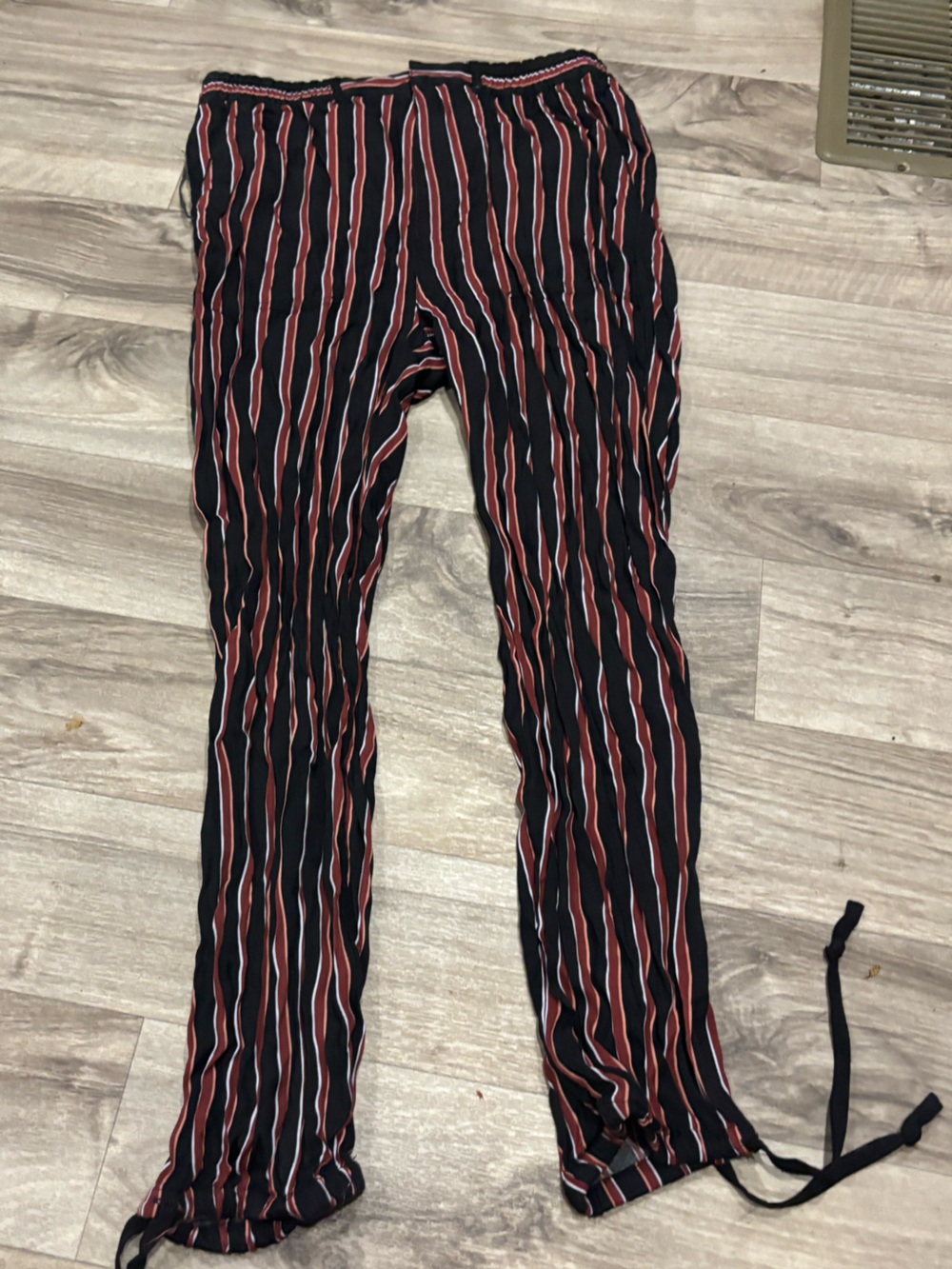 Anthropologie Black Pants with Rust and White Stripes